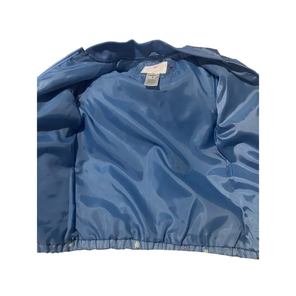 Carter’s 7 blue denim look windbreaker ruffed printed hearts rainbow nwt